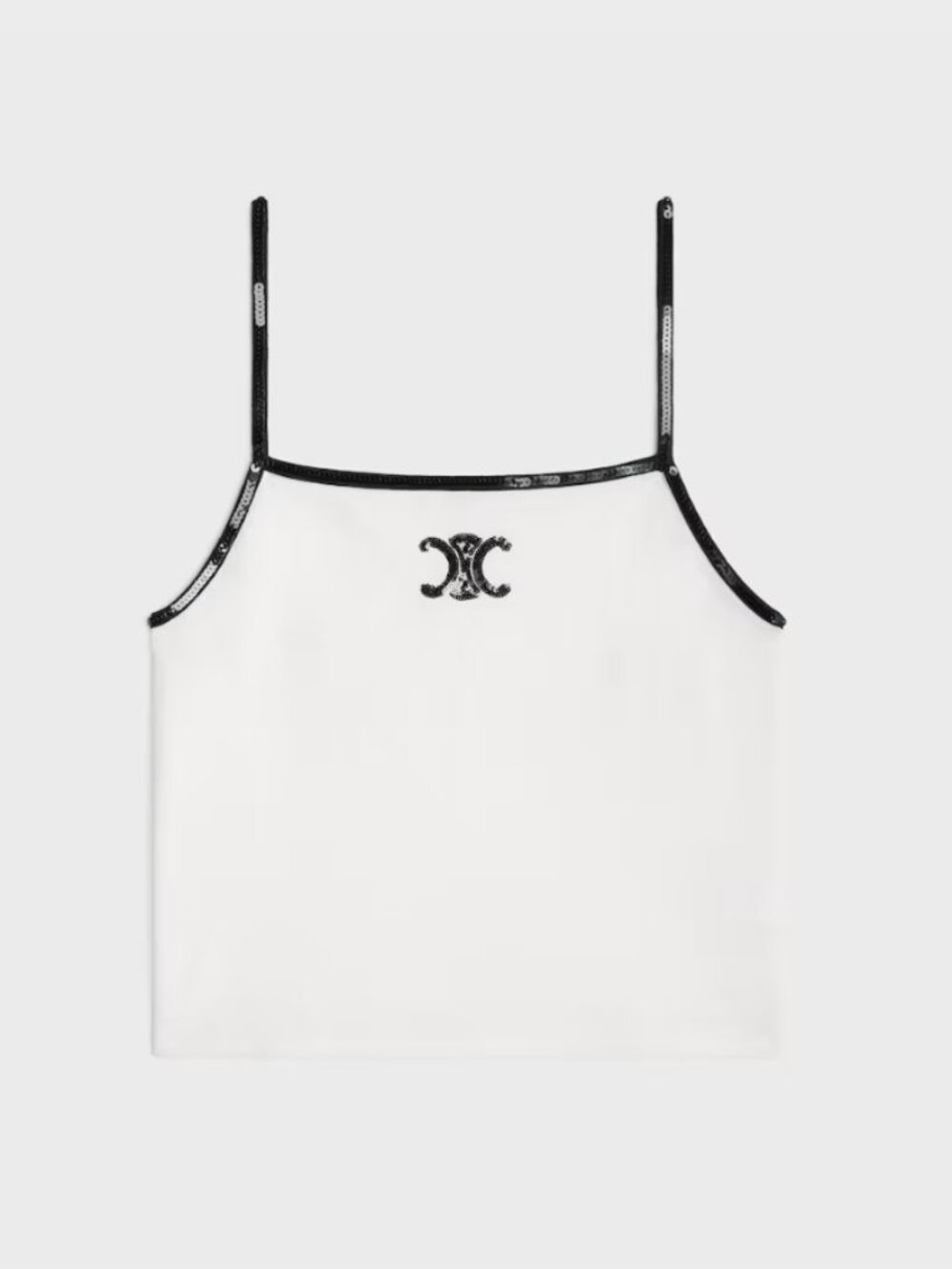 NWT CELINE Embroidered Triomphe Sequin Cotton Jersey Tank Top White Black M